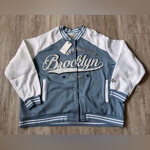Common Stitch Size 2X Varsity Jacket NY Brooklyn Front Back Graphic Logo New